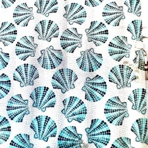 Blue Mosaic Tile Scallop Seashells Peva Shower Curtain Beach Nautical Coastal